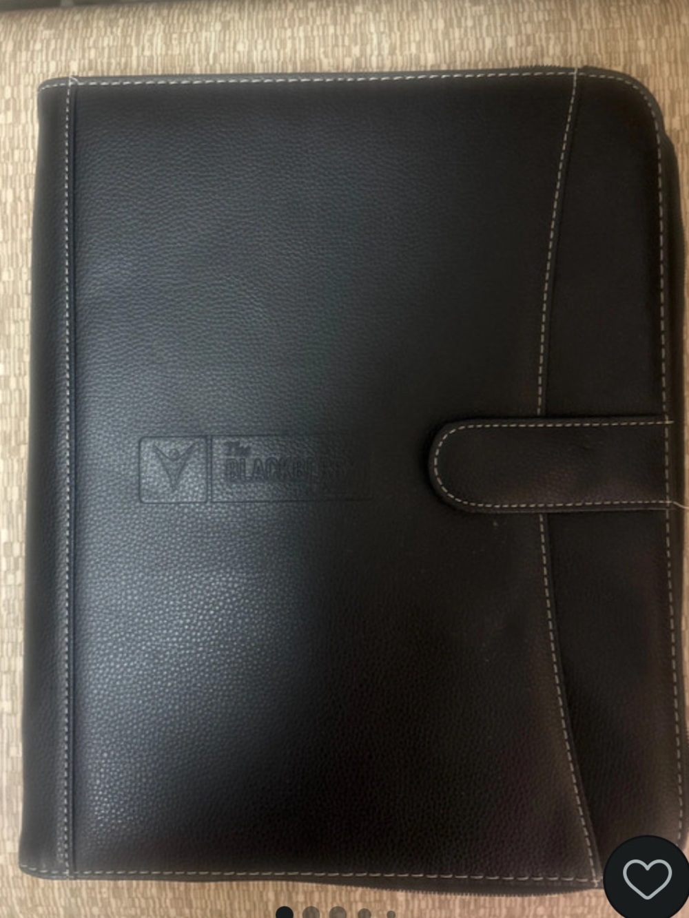 “Pre-Owned” Large Black Faux Leather Zip Around Portfolio W/Built In Calculator.